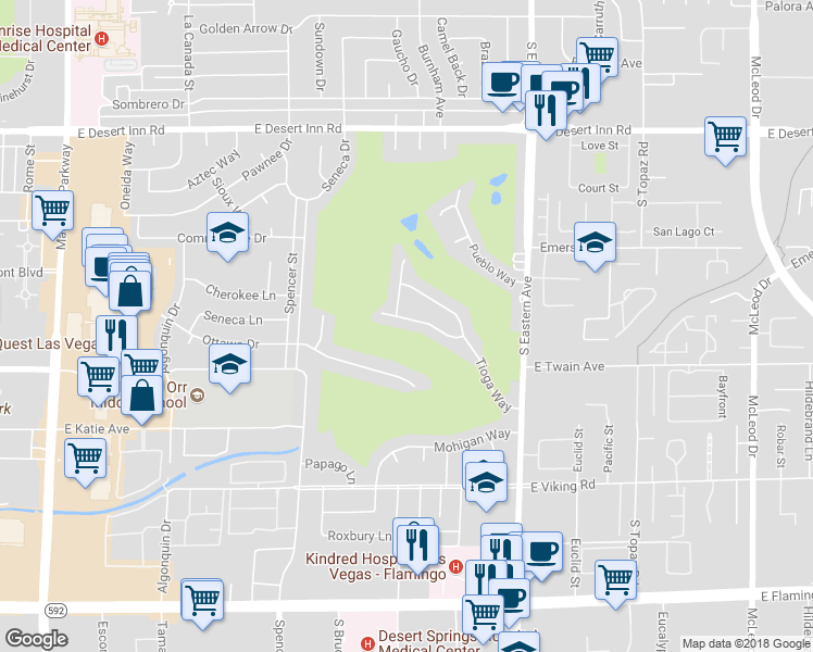 map of restaurants, bars, coffee shops, grocery stores, and more near 2177 Geronimo Way in Las Vegas
