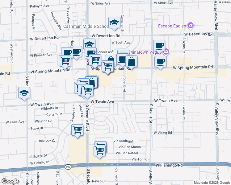 map of restaurants, bars, coffee shops, grocery stores, and more near 4718 Elk Springs Avenue in Las Vegas