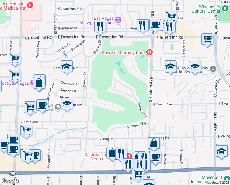 map of restaurants, bars, coffee shops, grocery stores, and more near 2177 Geronimo Way in Las Vegas