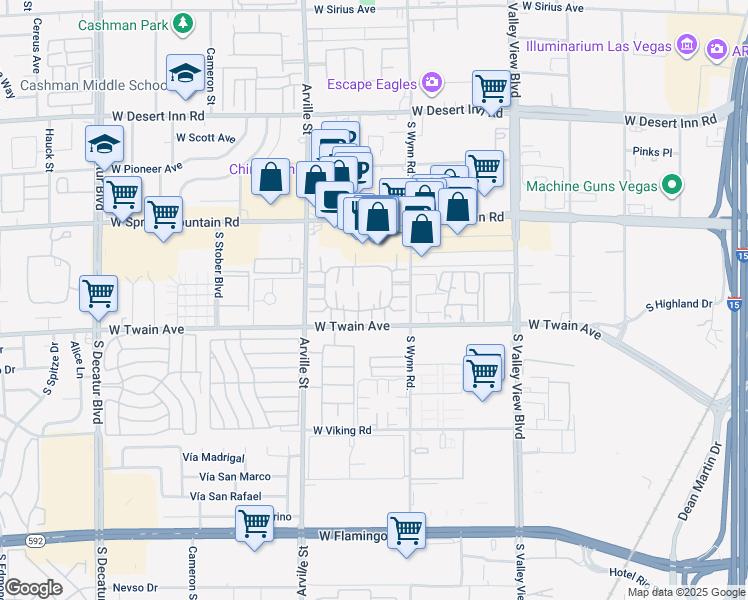 map of restaurants, bars, coffee shops, grocery stores, and more near 206 West Twain Avenue in Las Vegas