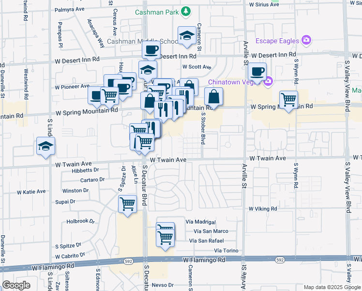 map of restaurants, bars, coffee shops, grocery stores, and more near 4743 Elk Springs Avenue in Las Vegas