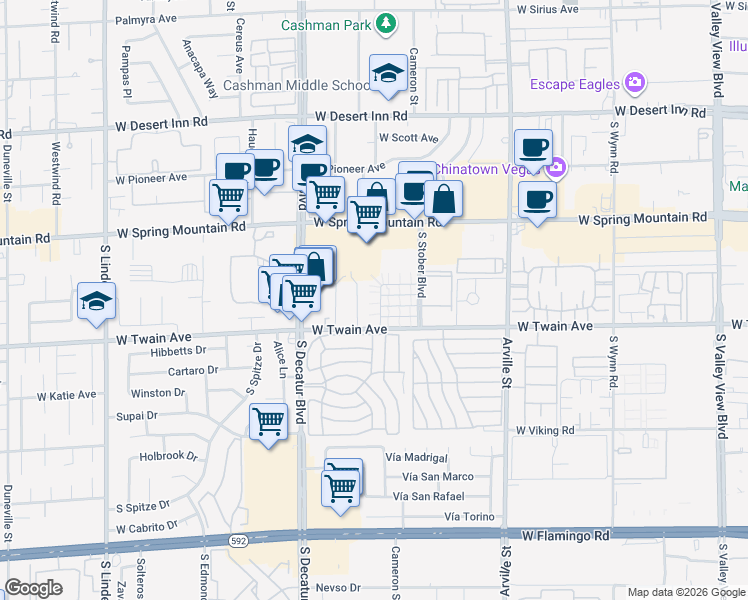 map of restaurants, bars, coffee shops, grocery stores, and more near 4743 Elk Springs Avenue in Las Vegas