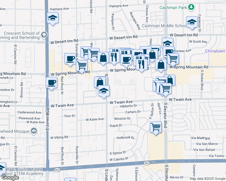 map of restaurants, bars, coffee shops, grocery stores, and more near 5408 Kalmia Drive in Las Vegas