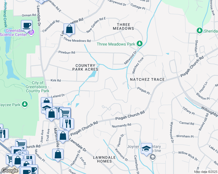 map of restaurants, bars, coffee shops, grocery stores, and more near 3724 Wireless Dr in Greensboro