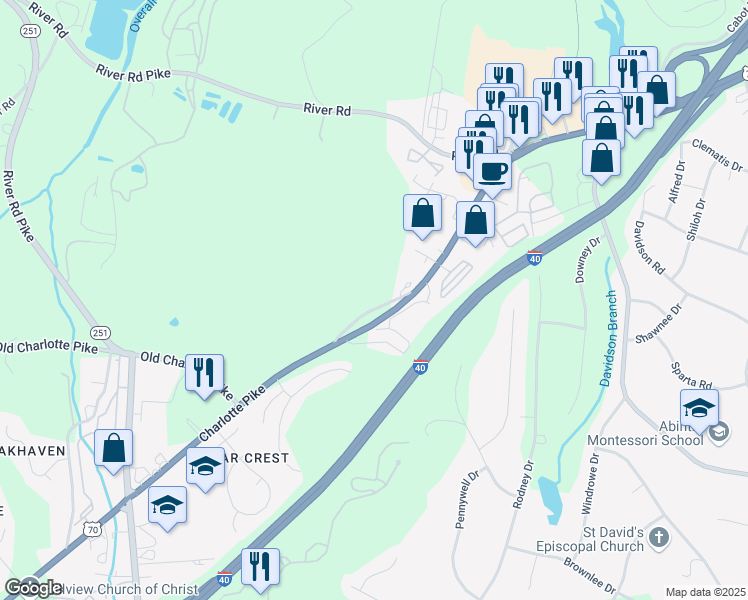 map of restaurants, bars, coffee shops, grocery stores, and more near 7220 Charlotte Pike in Nashville