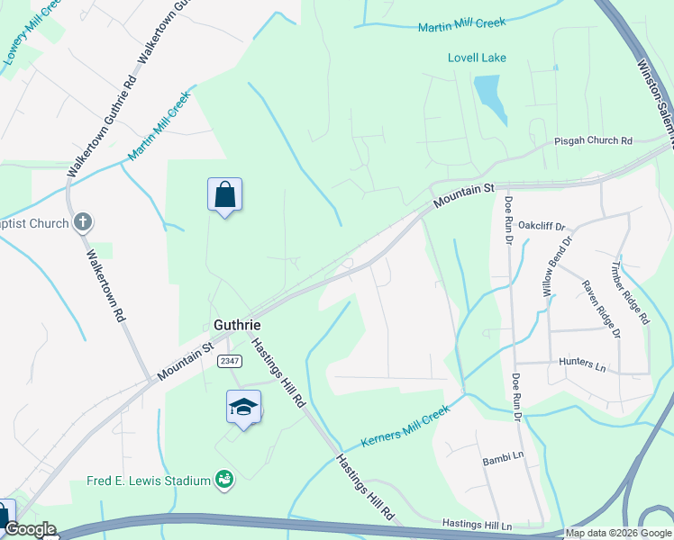map of restaurants, bars, coffee shops, grocery stores, and more near 2457 West Mountain Street in Kernersville