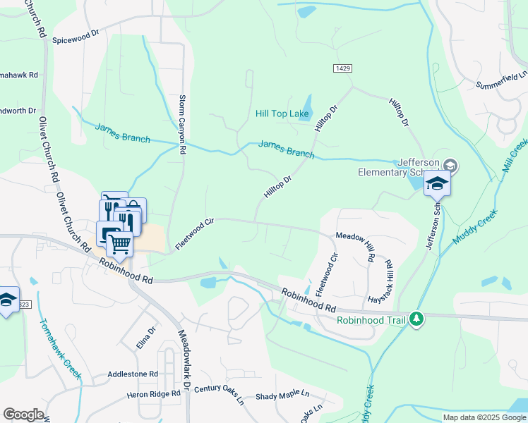 map of restaurants, bars, coffee shops, grocery stores, and more near Fleetwood Circle in Winston-Salem