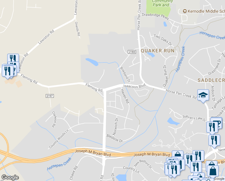 map of restaurants, bars, coffee shops, grocery stores, and more near 5622 Harbor House Drive in Greensboro