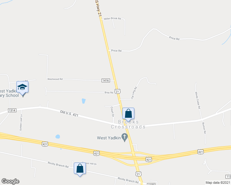 map of restaurants, bars, coffee shops, grocery stores, and more near 3213 Bray Road in Hamptonville