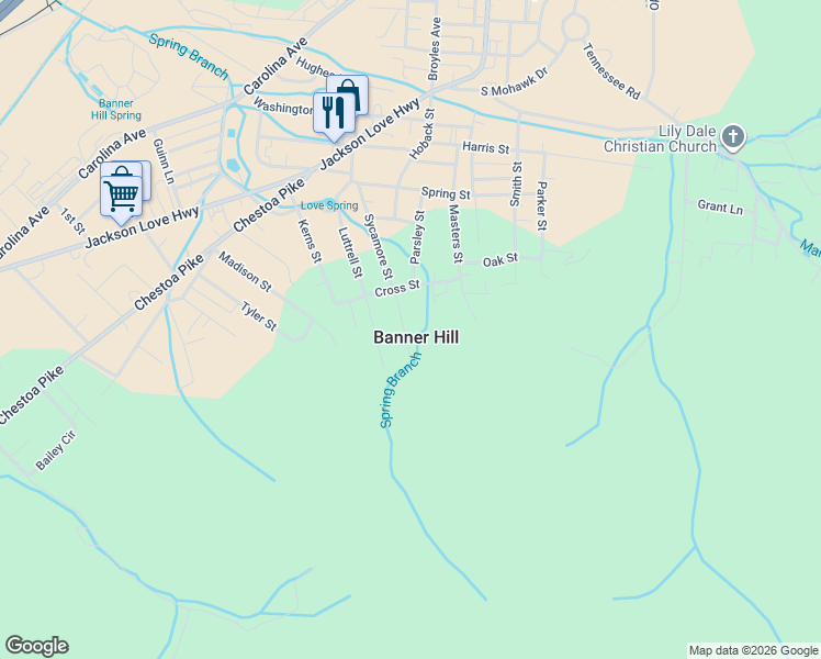 map of restaurants, bars, coffee shops, grocery stores, and more near in Banner Hill