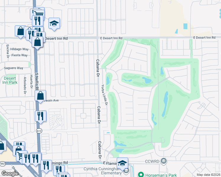 map of restaurants, bars, coffee shops, grocery stores, and more near 5451 Victorville Court in Las Vegas