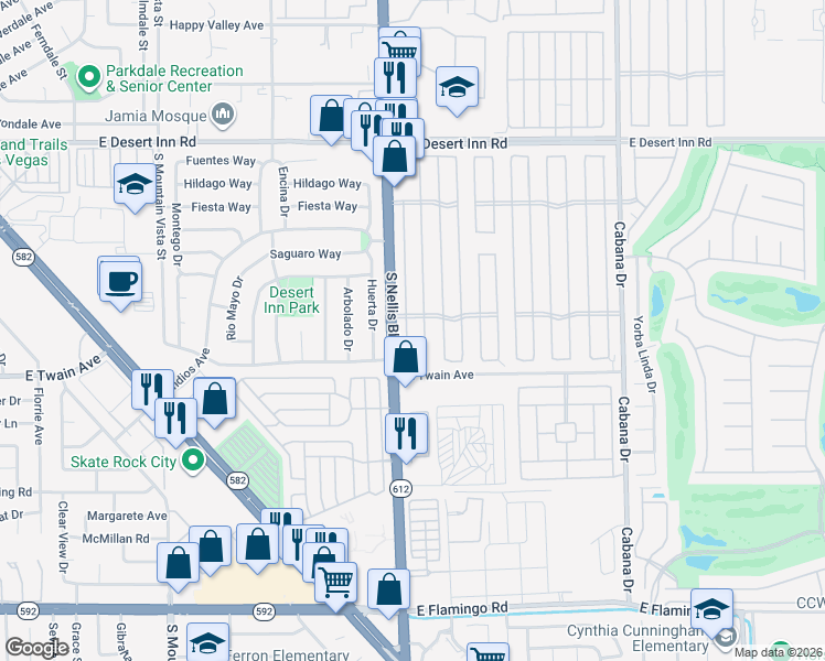 map of restaurants, bars, coffee shops, grocery stores, and more near in Sunrise Manor