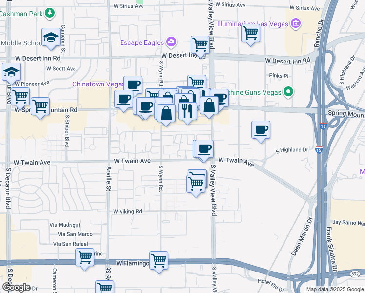 map of restaurants, bars, coffee shops, grocery stores, and more near 3681 Melonies Drive in Las Vegas