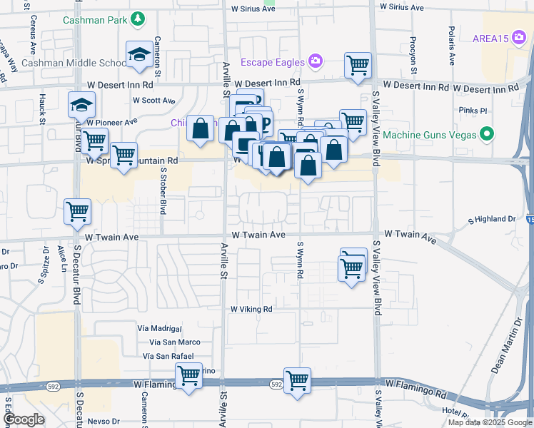map of restaurants, bars, coffee shops, grocery stores, and more near 206 West Twain Avenue in Las Vegas