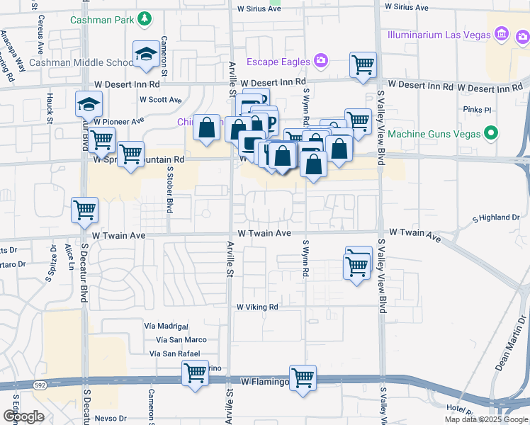 map of restaurants, bars, coffee shops, grocery stores, and more near 206 West Twain Avenue in Las Vegas