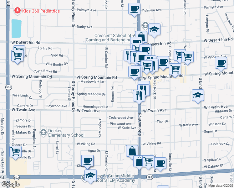 map of restaurants, bars, coffee shops, grocery stores, and more near 3636 Bronco Road in Las Vegas