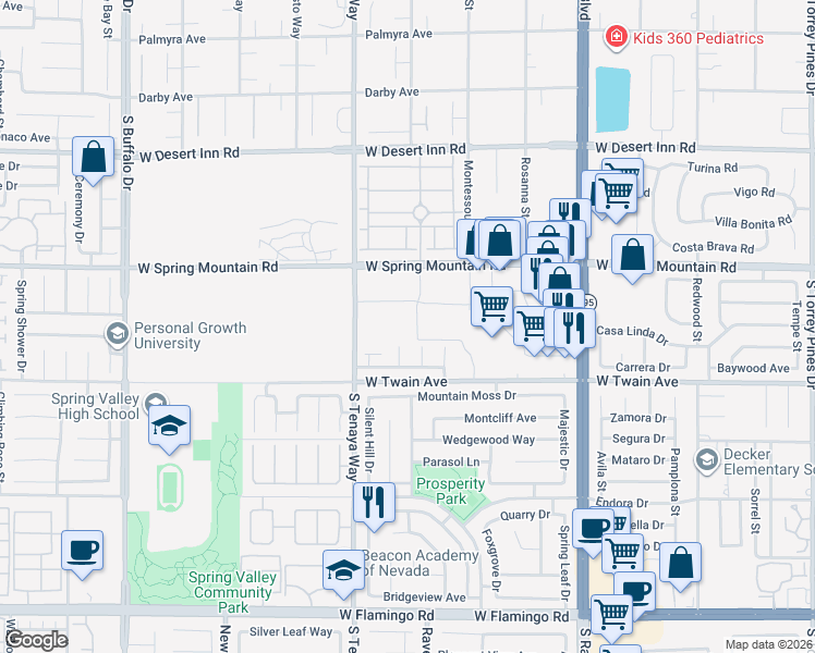 map of restaurants, bars, coffee shops, grocery stores, and more near 3643 Saddle Creek Court in Las Vegas