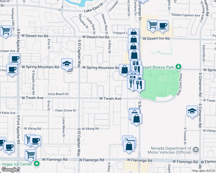 map of restaurants, bars, coffee shops, grocery stores, and more near 3662 Starbright Lane in Las Vegas