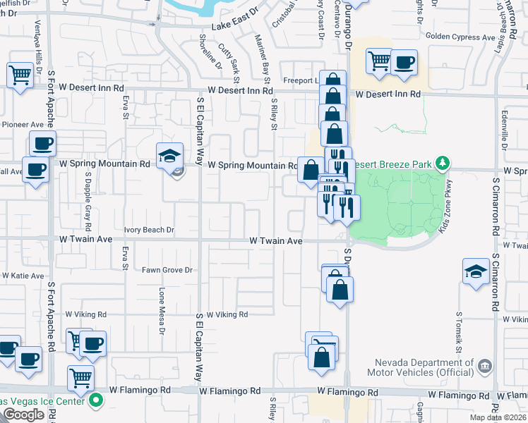 map of restaurants, bars, coffee shops, grocery stores, and more near 3662 Starbright Lane in Las Vegas
