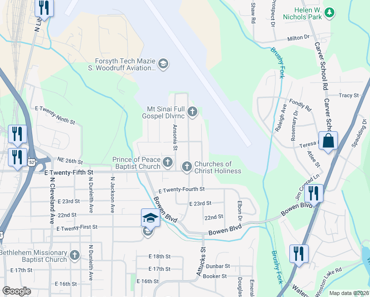map of restaurants, bars, coffee shops, grocery stores, and more near 2519 Manchester Street in Winston-Salem