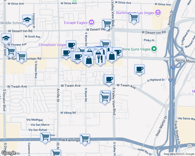 map of restaurants, bars, coffee shops, grocery stores, and more near 3632 Di Salvo Drive in Las Vegas