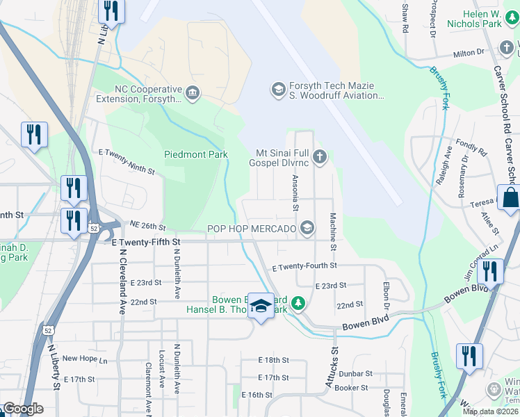 map of restaurants, bars, coffee shops, grocery stores, and more near 1845 Trellis Lane in Winston-Salem