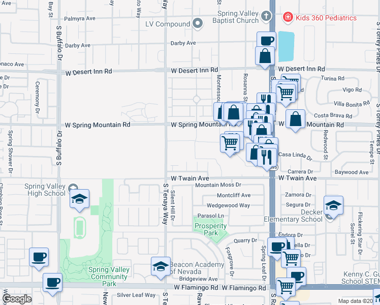 map of restaurants, bars, coffee shops, grocery stores, and more near 0 Spring Mountain Road in Las Vegas