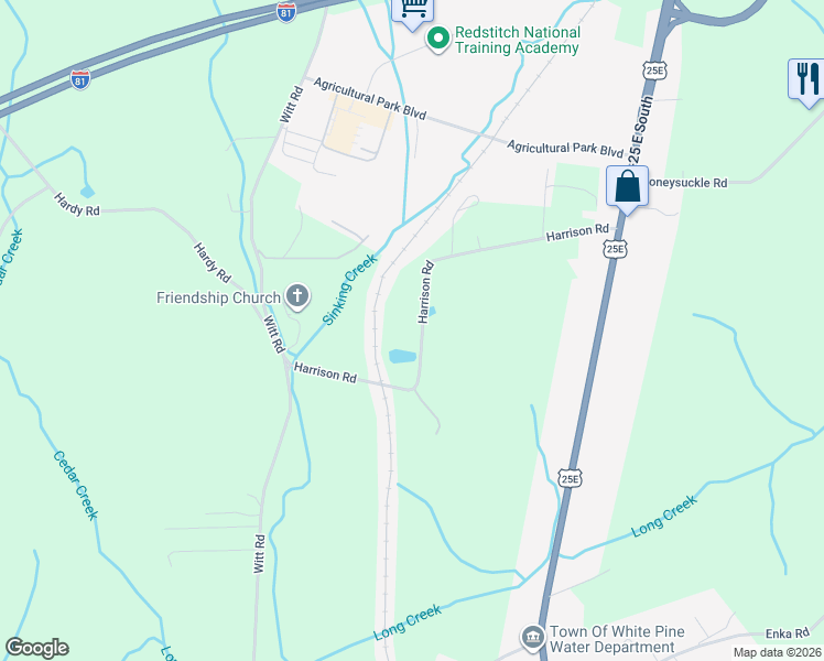 map of restaurants, bars, coffee shops, grocery stores, and more near 3131 Harrison Road in White Pine