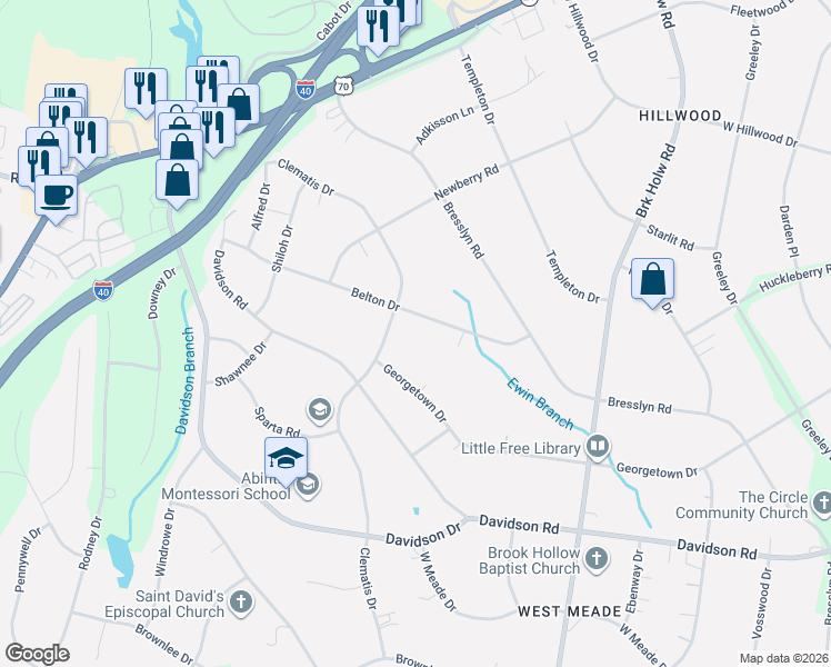 map of restaurants, bars, coffee shops, grocery stores, and more near 772 Georgetown Drive in Nashville