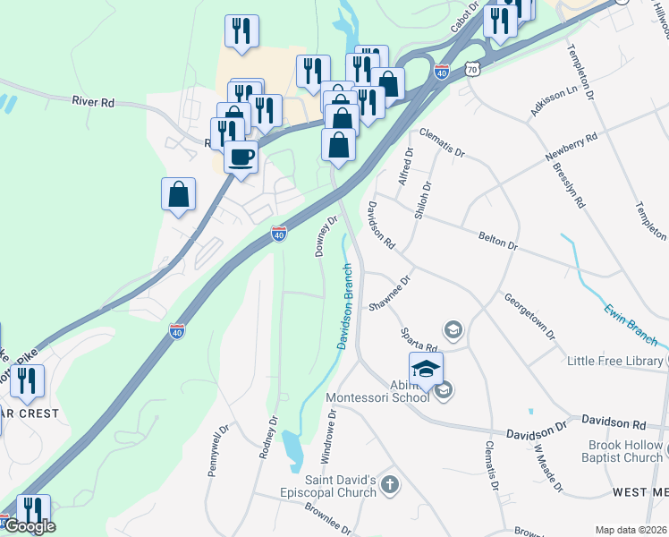 map of restaurants, bars, coffee shops, grocery stores, and more near 983 Davidson Drive in Nashville