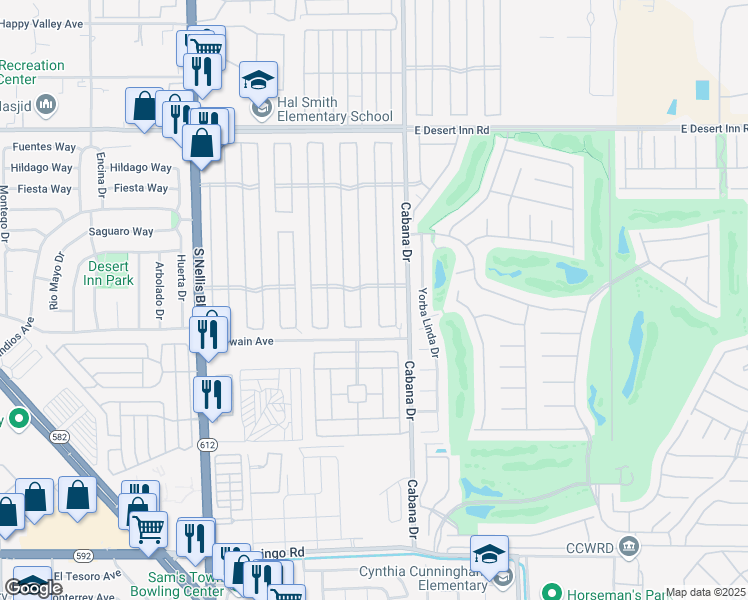 map of restaurants, bars, coffee shops, grocery stores, and more near 3619 Katmai Drive in Las Vegas