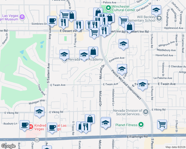 map of restaurants, bars, coffee shops, grocery stores, and more near 3607 Laguna Verde Drive in Las Vegas