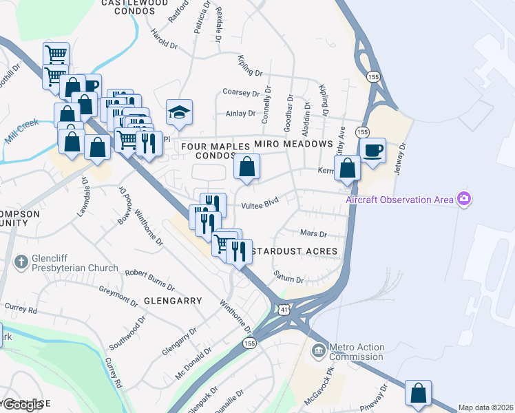 map of restaurants, bars, coffee shops, grocery stores, and more near 1101-1199 Kermit Dr in Nashville