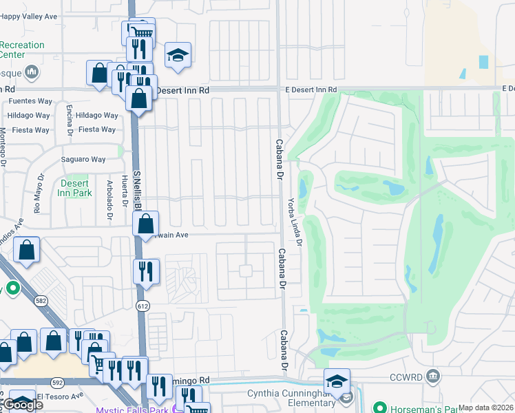 map of restaurants, bars, coffee shops, grocery stores, and more near 3619 Katmai Drive in Las Vegas