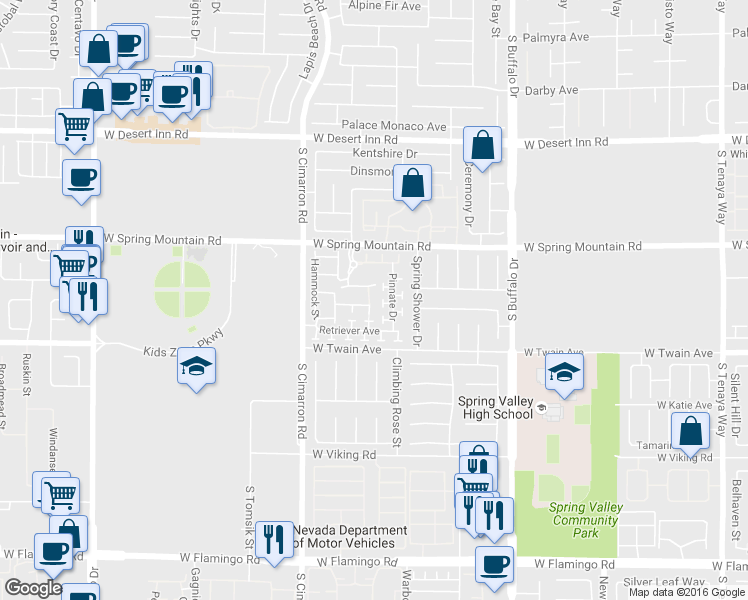 map of restaurants, bars, coffee shops, grocery stores, and more near 3604 Water Song Drive in Las Vegas