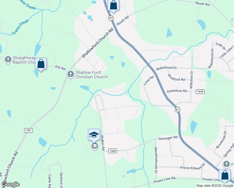 map of restaurants, bars, coffee shops, grocery stores, and more near 121 Gazebo Drive in Elon