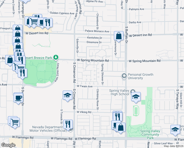 map of restaurants, bars, coffee shops, grocery stores, and more near 3604 Water Song Drive in Las Vegas