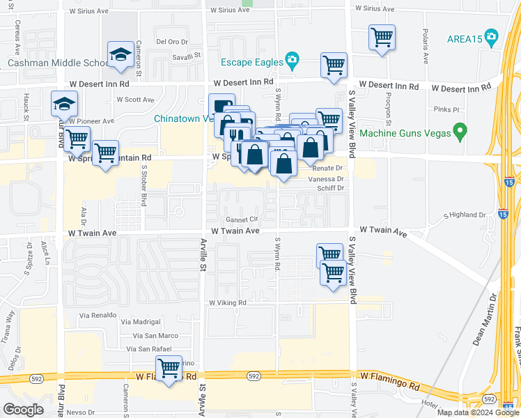 map of restaurants, bars, coffee shops, grocery stores, and more near 4120 Gannet Circle in Las Vegas