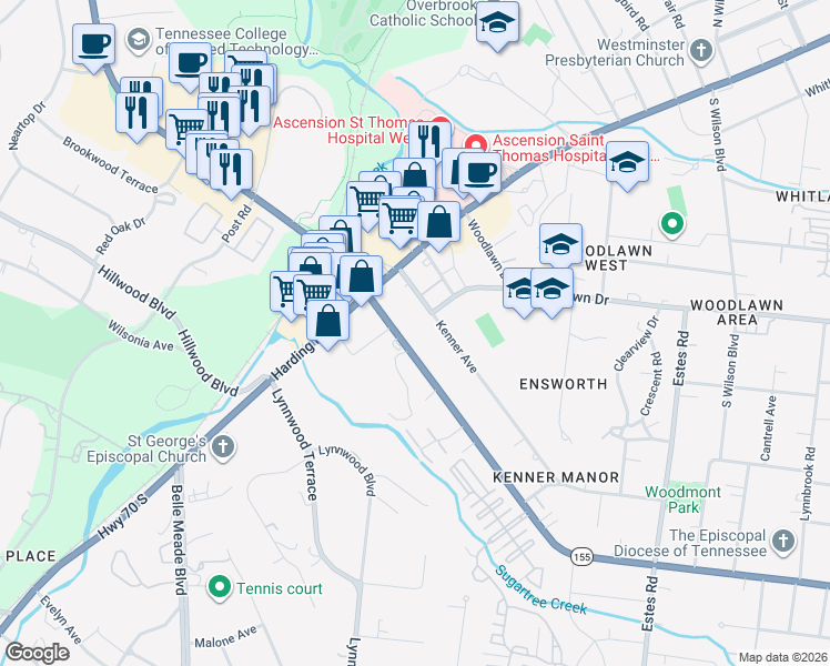 map of restaurants, bars, coffee shops, grocery stores, and more near 107 Kenner Avenue in Nashville