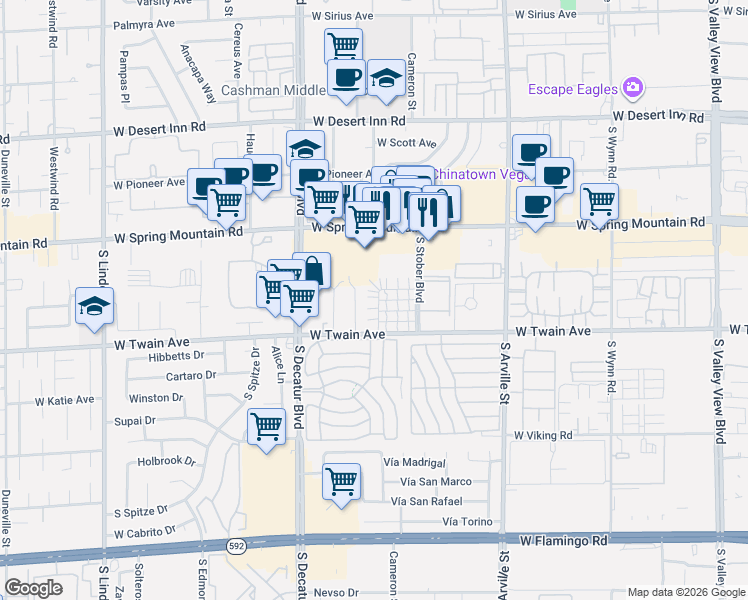 map of restaurants, bars, coffee shops, grocery stores, and more near 3639 Van Dyke Ave in Las Vegas