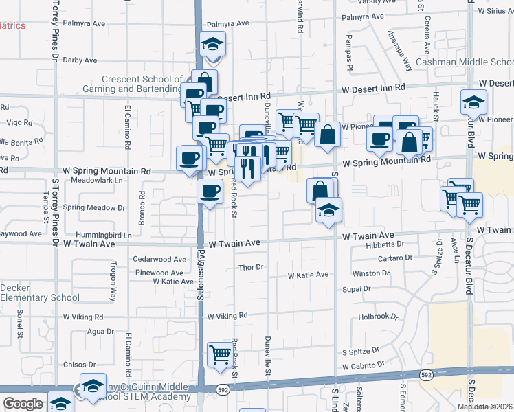 map of restaurants, bars, coffee shops, grocery stores, and more near 5816 West Cherokee Avenue in Las Vegas