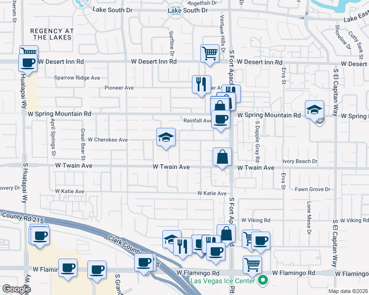 map of restaurants, bars, coffee shops, grocery stores, and more near 9564 West Cherokee Avenue in Las Vegas