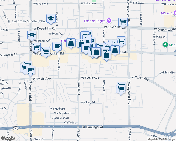map of restaurants, bars, coffee shops, grocery stores, and more near 4261 Sanderling Circle in Las Vegas