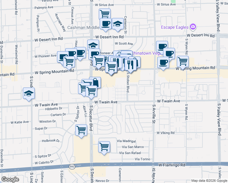 map of restaurants, bars, coffee shops, grocery stores, and more near 4744 West Sand Creek Avenue in Las Vegas