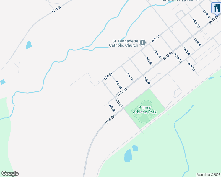 map of restaurants, bars, coffee shops, grocery stores, and more near 306 5th Street in Butner