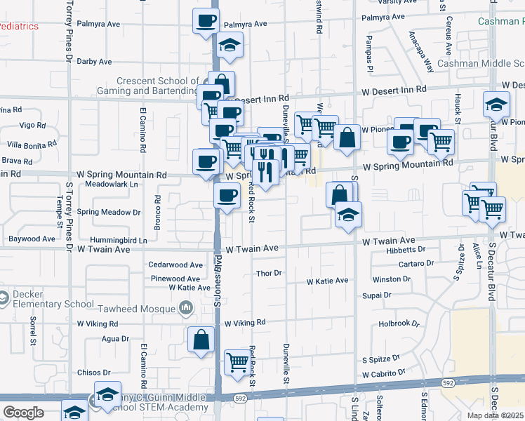 map of restaurants, bars, coffee shops, grocery stores, and more near 5892 Arandas Court in Las Vegas