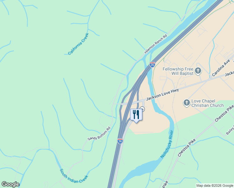 map of restaurants, bars, coffee shops, grocery stores, and more near 180 Sandy Bottom Road in Erwin