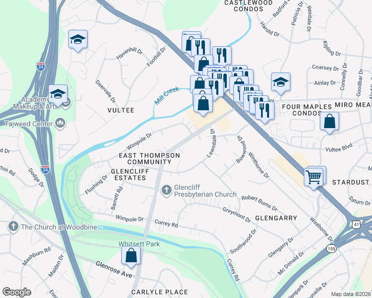 map of restaurants, bars, coffee shops, grocery stores, and more near in Nashville