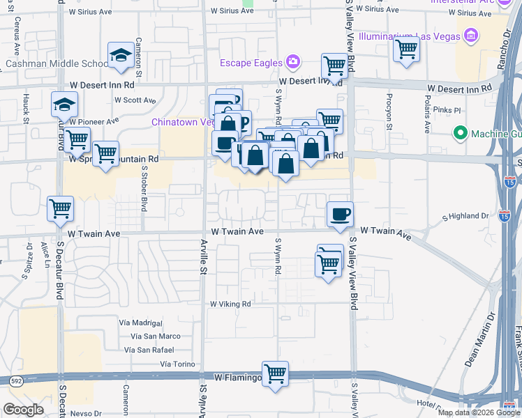 map of restaurants, bars, coffee shops, grocery stores, and more near 4120 Gannet Circle in Las Vegas