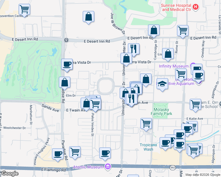 map of restaurants, bars, coffee shops, grocery stores, and more near 730 Royal Crest Circle in Las Vegas
